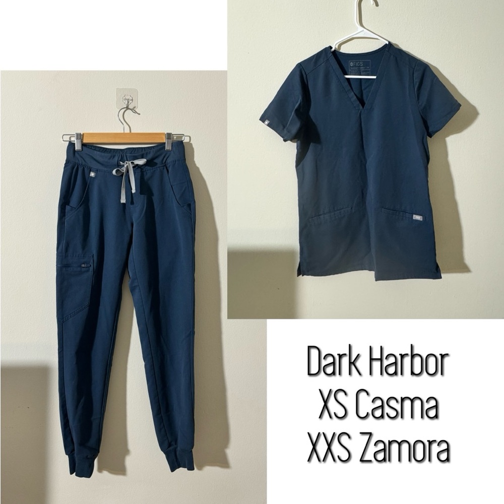 Figs Scrub Set in Dark Harbor (xs top, xxs joggers)